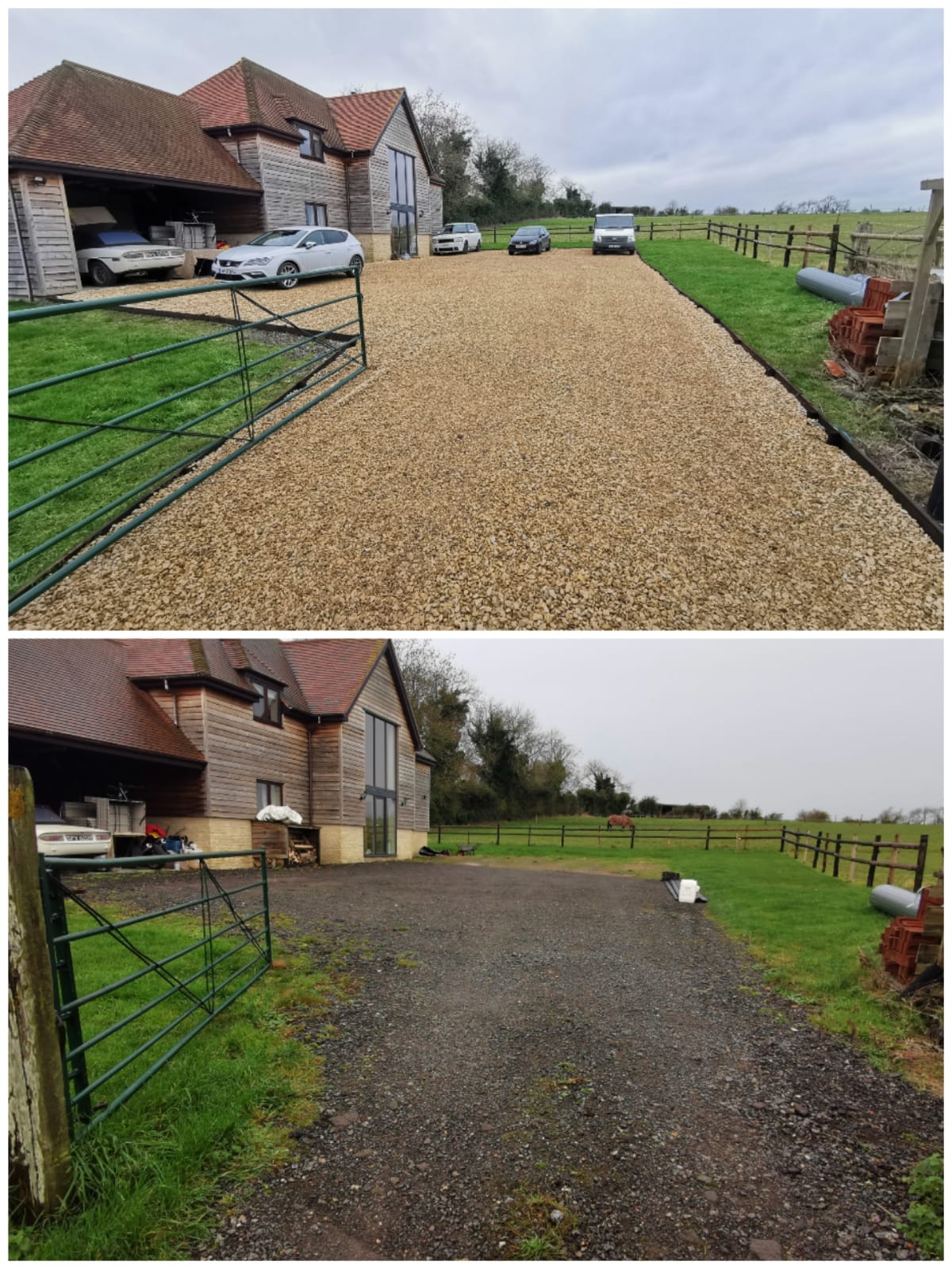 Driveway with timber edging installed and cerney laid in Chicksgrove, Wiltshire
